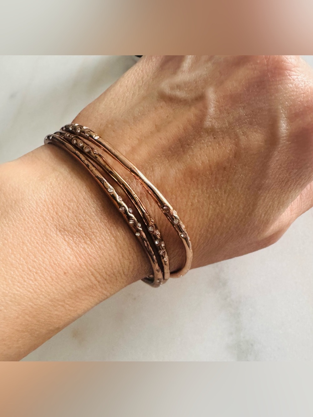 Stella & Dot Rose Gold Tone Stackable Bangle Bracelet Set